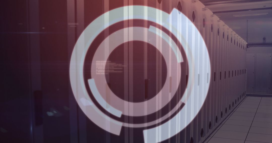 Futuristic Data Processing Interface Over High-Tech Servers