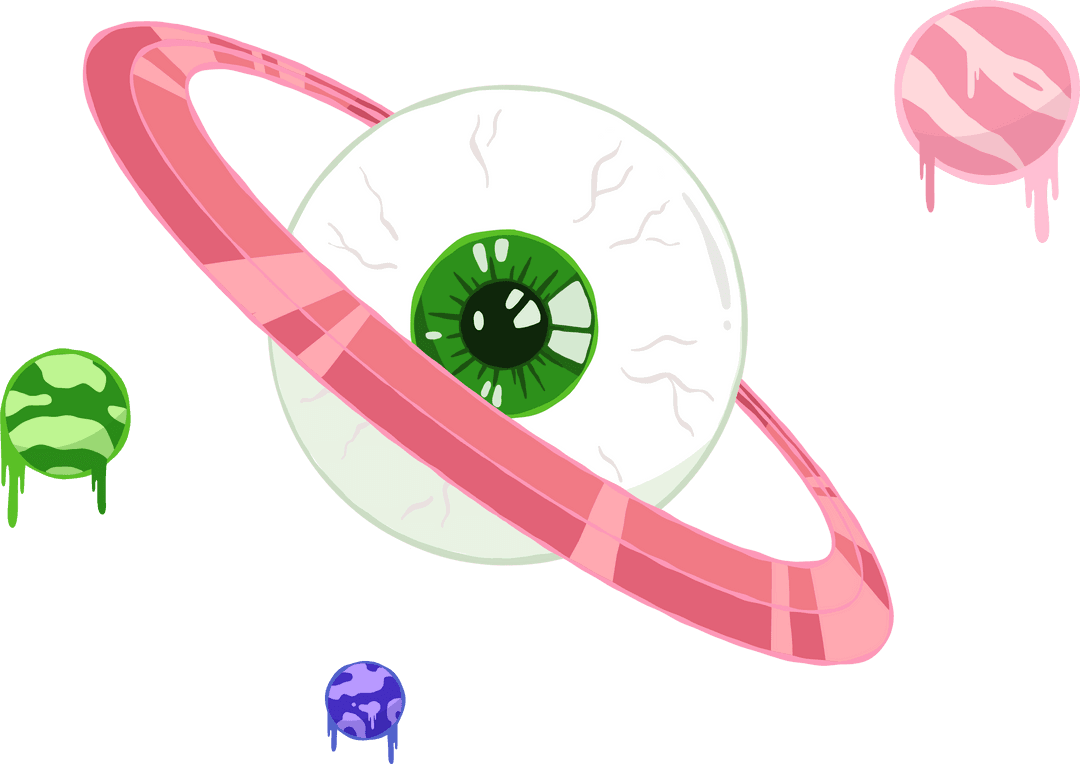 Surreal Cosmic Eyeball with Dripping Orbs on Transparent Background