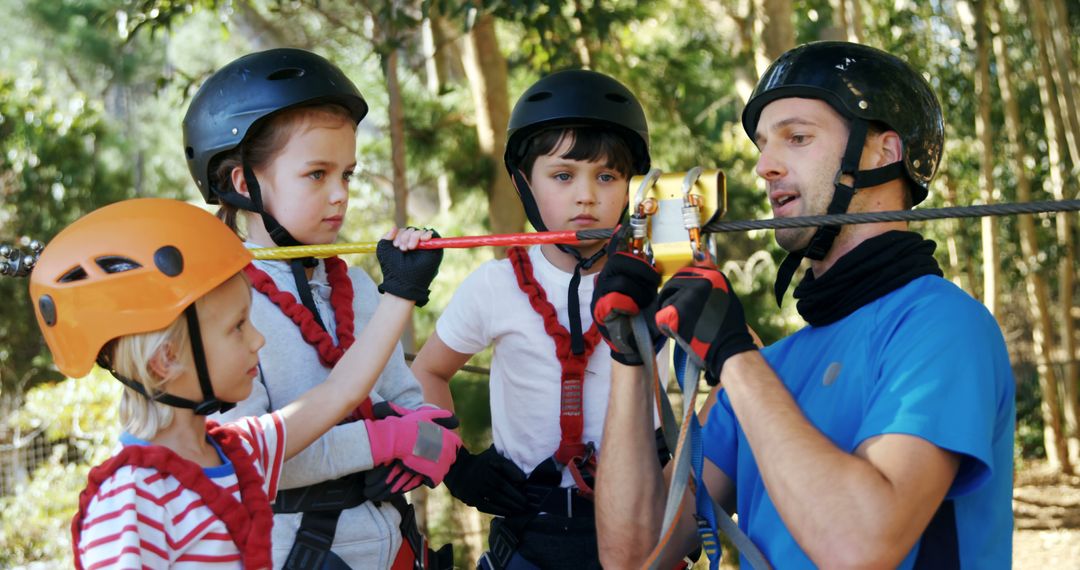 Children Listening to Instructor Before Outdoor Adventure Activity