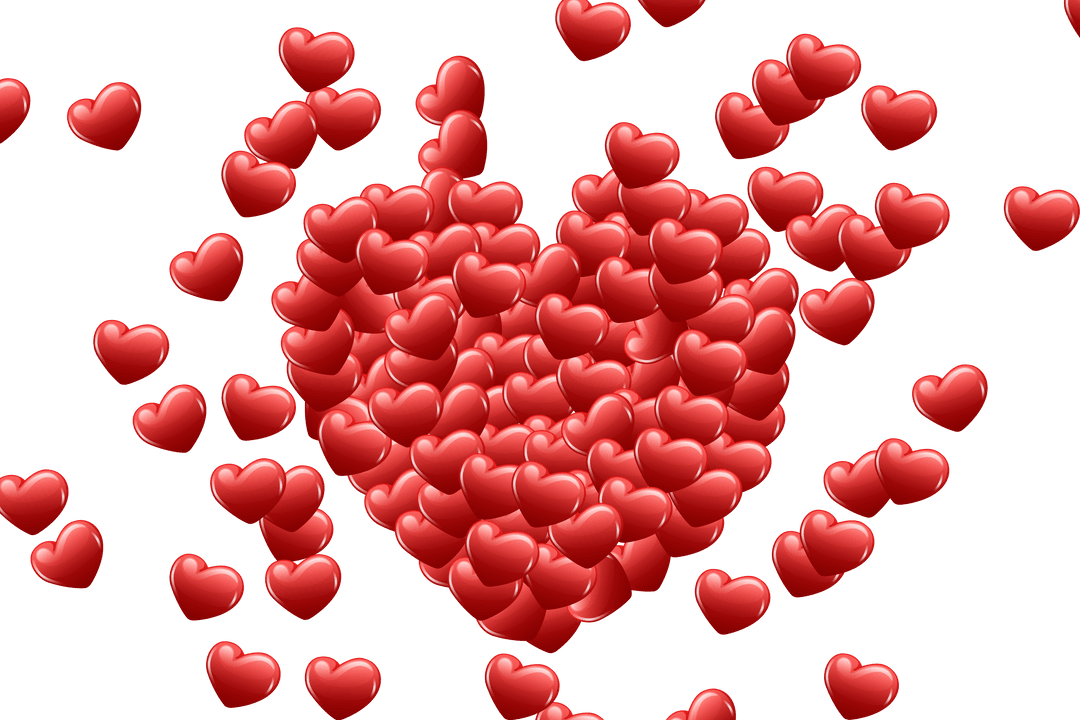Transparent Heart Composed of Clustered Red Hearts