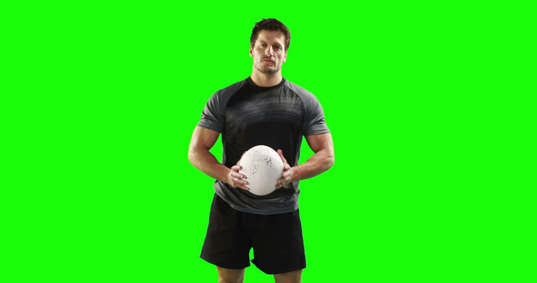 Male Rugby Player Holding Ball Against Green Screen Background - Free Images, Stock Photos and Pictures on Pikwizard.com