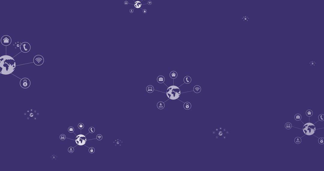 Global Network of Digital Icons on Purple Background