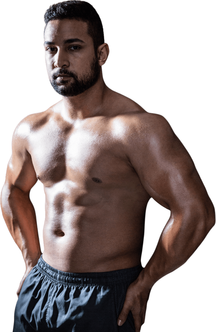 Transparent Confident Bodybuilder Man Studio Pose