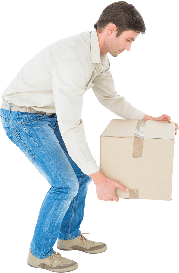 Transparent Image of Man Lifting Cardboard Box Effectively