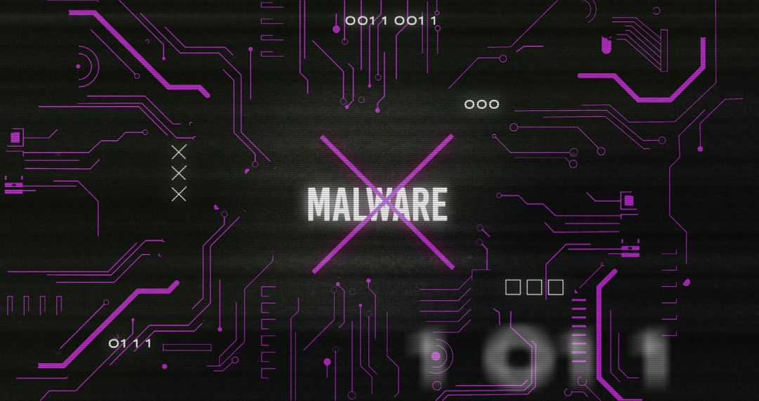 Cyber Security Concept with Malware Disruption and Circuit Patterns