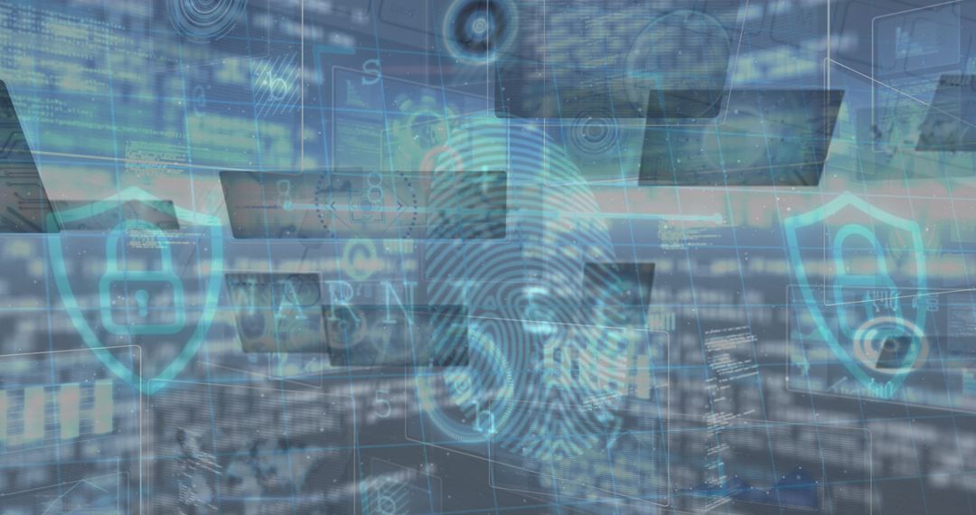 Futuristic Data Processing on Digital Screens with Security Icons