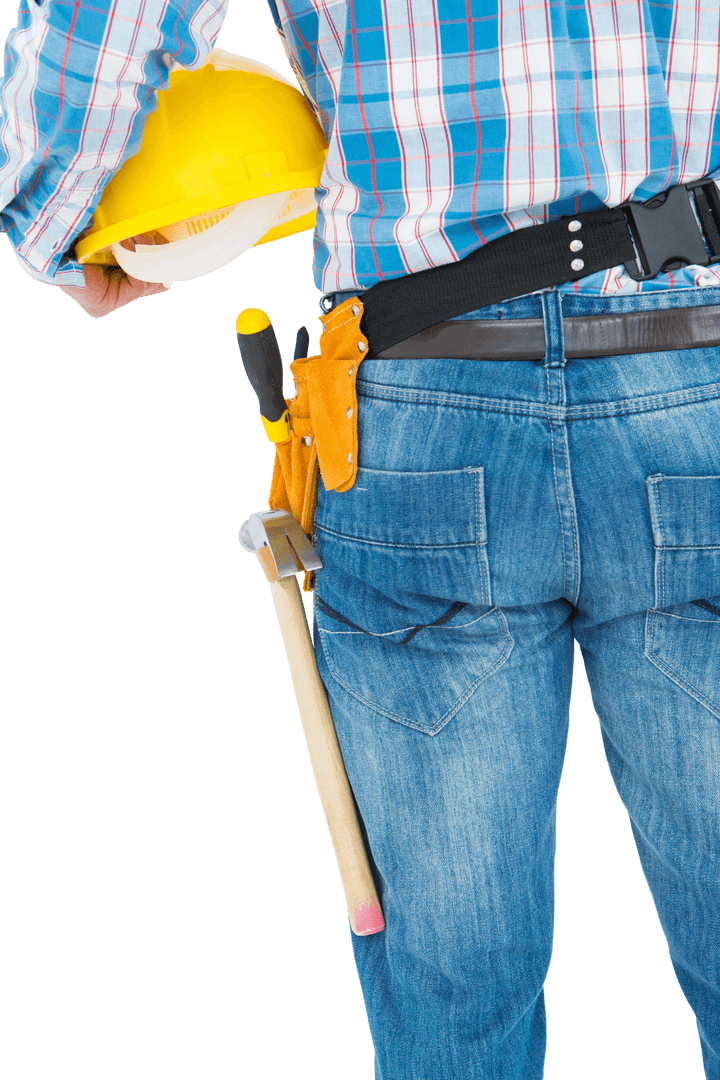 Transparent Handyman Arm Posture with Yellow Hard Hat