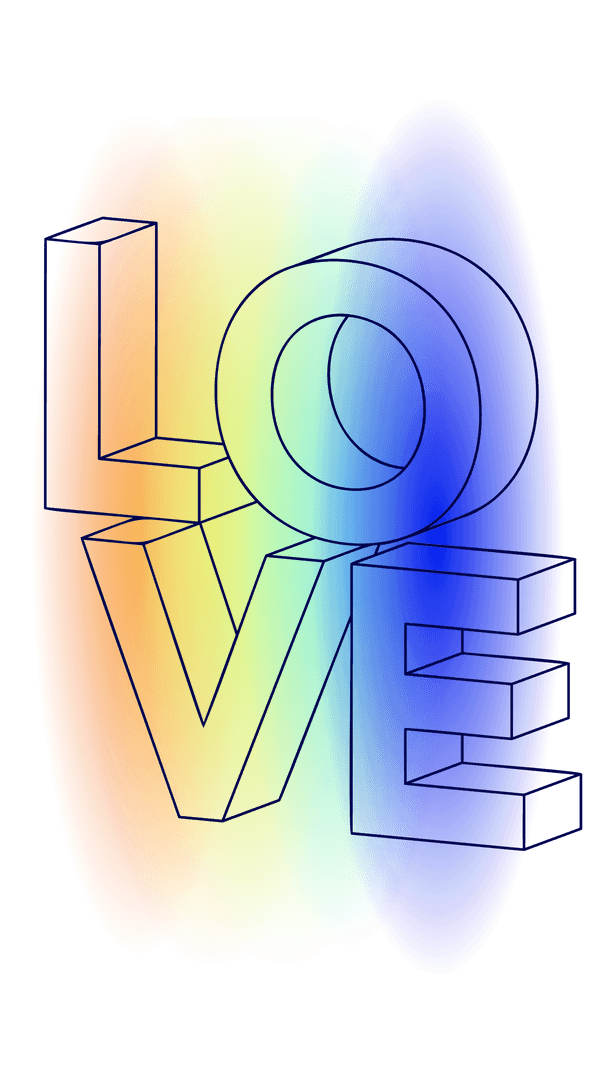 3D Outline LOVE with Transparent Gradient Brush Stroke