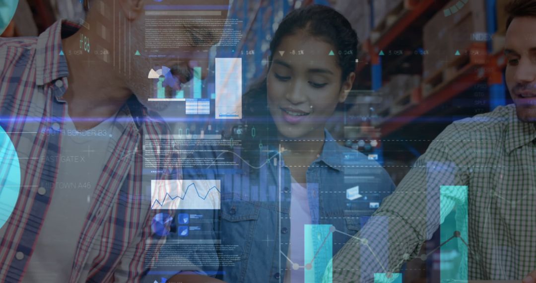 Warehouse Volunteers Analyzing Data and Processing Donations for Logistics