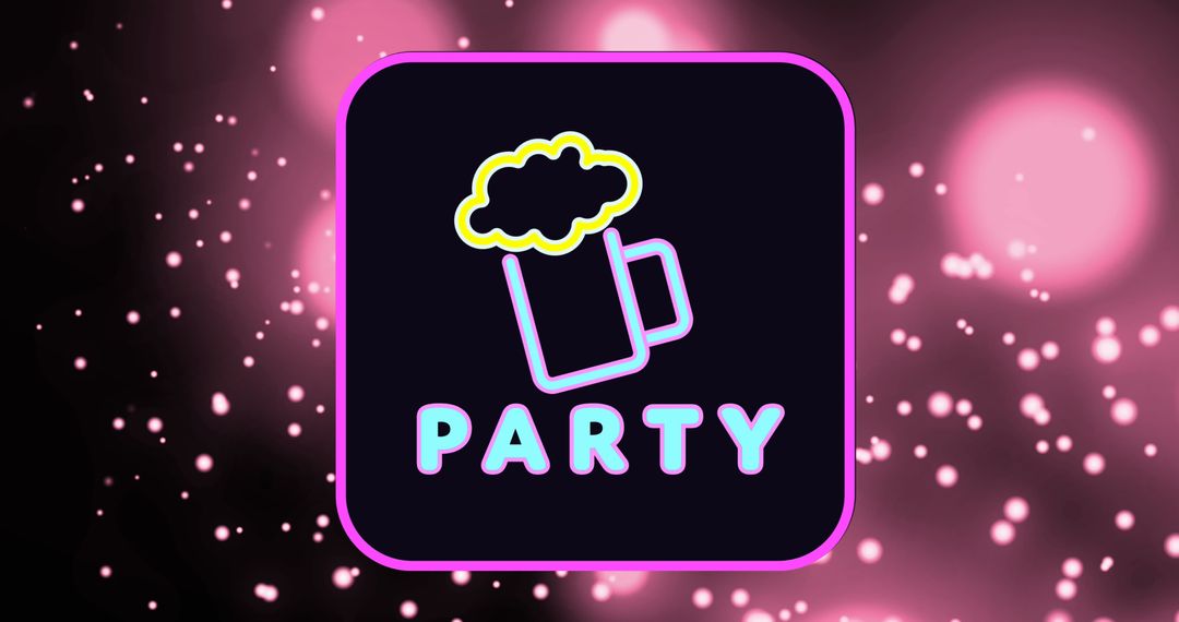 Neon Beer Party Icon with Festive Bokeh Background