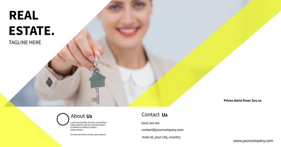 Real Estate Promotion with Smiling Woman Holding House Keys