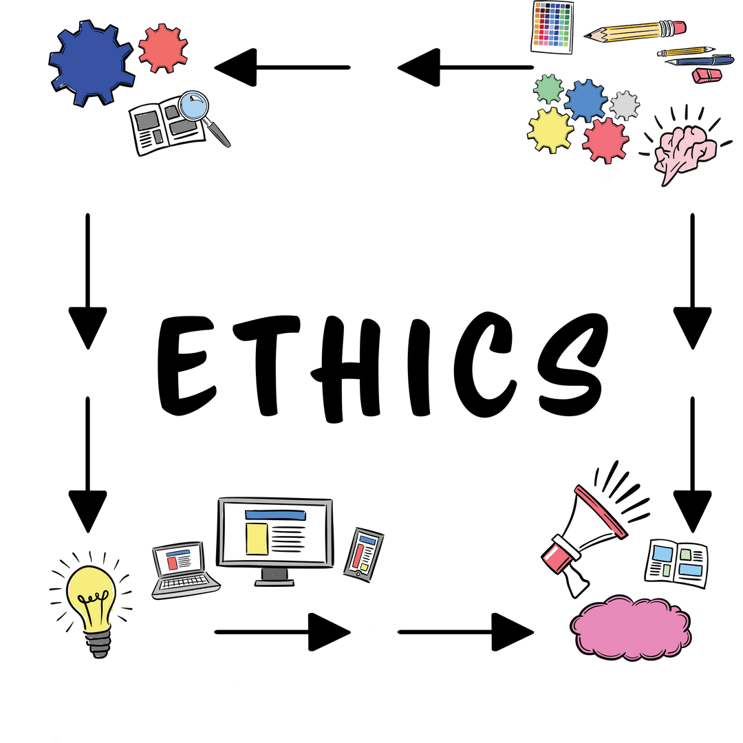 Transparent Ethics Text with Communication and Business Icons Illustration