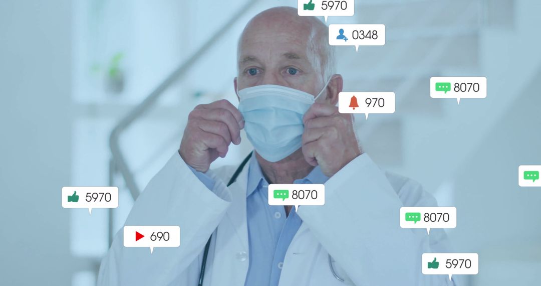 Doctor Adjusting Surgical Mask with Online Interaction Elements