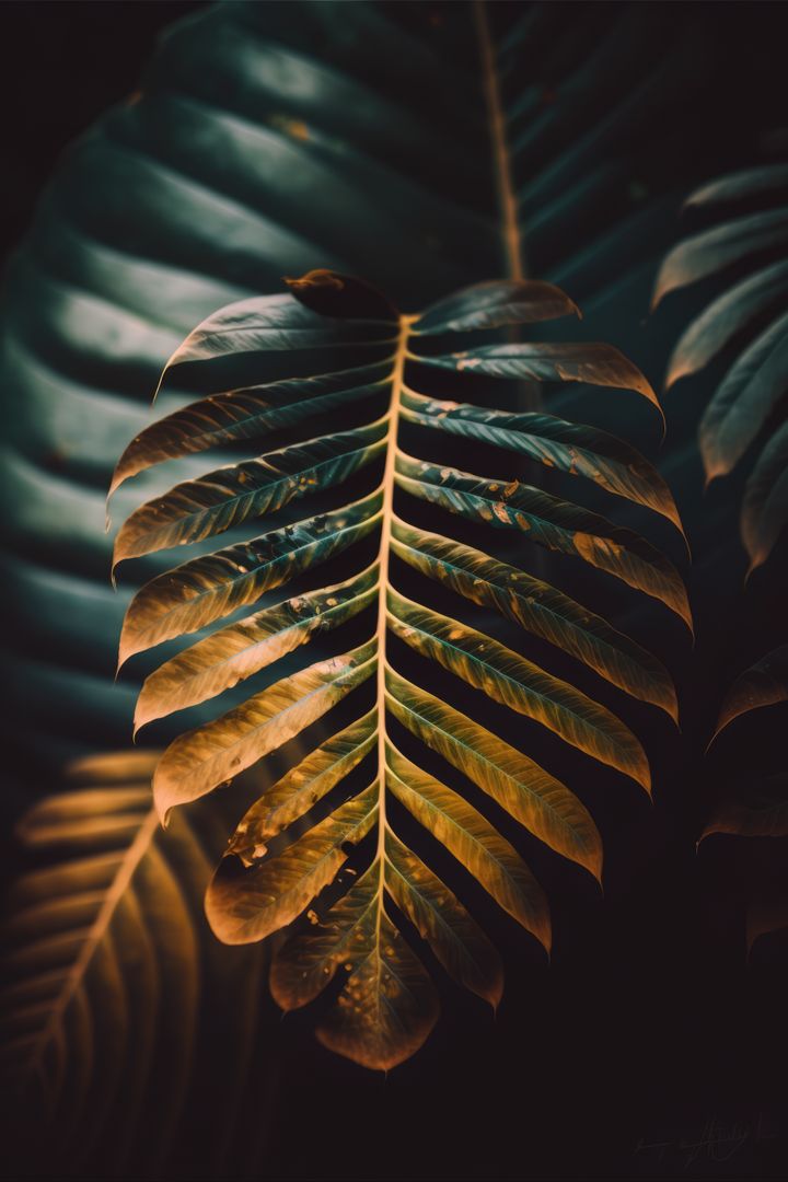 Close-up of Vibrant Tropical Leaf with Intricate Details - Free Images, Stock Photos and Pictures on Pikwizard.com