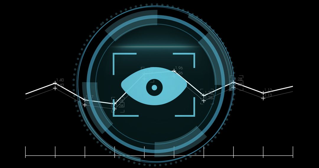 Futuristic HUD with Eye Icon and Data Visualization in Blue Tones