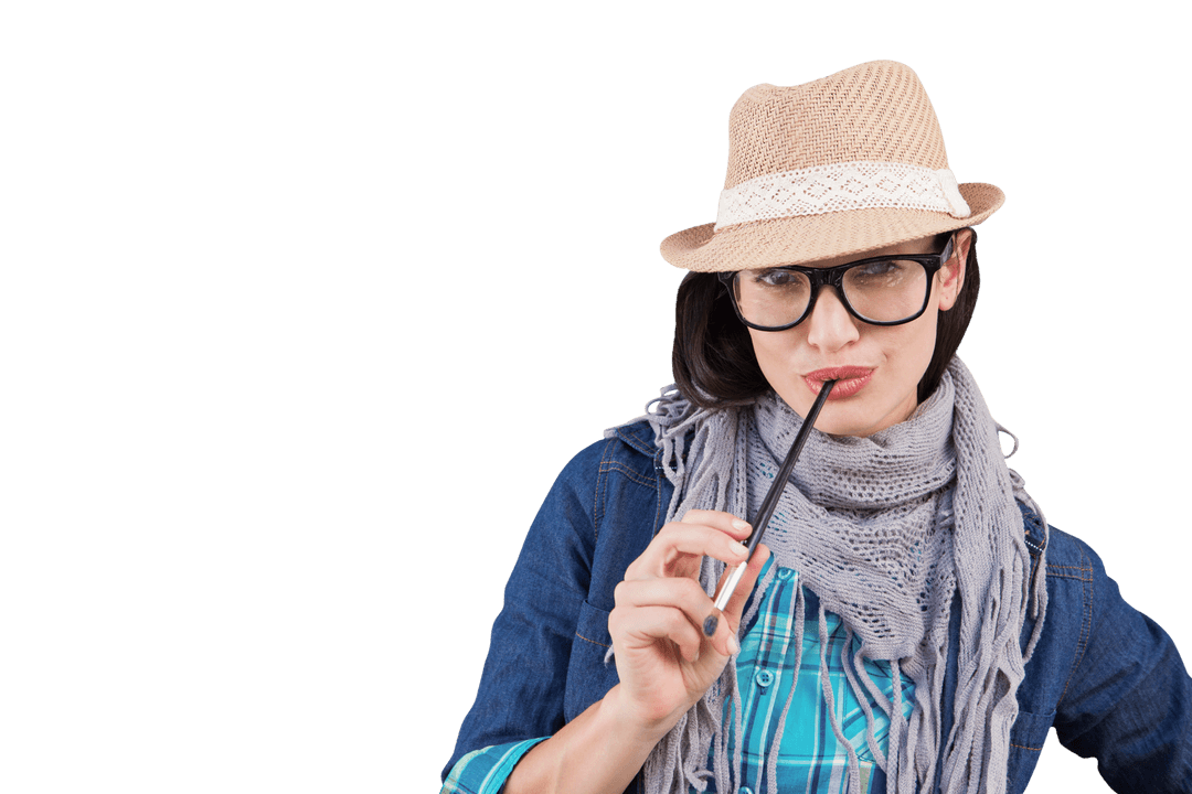 Creative Woman With Hat Holding Brush Transparent Background