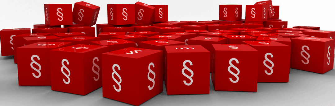 Transparent Red Cubes with Section Symbols Scattered