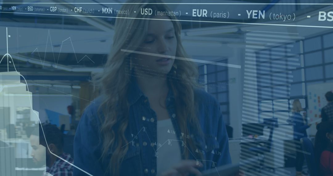 Financial Analyst Reviewing Digital Charts in Modern Office