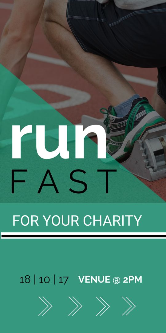 Charity Run Flyer with Starting Sprinter Emphasizing Speed and Determination