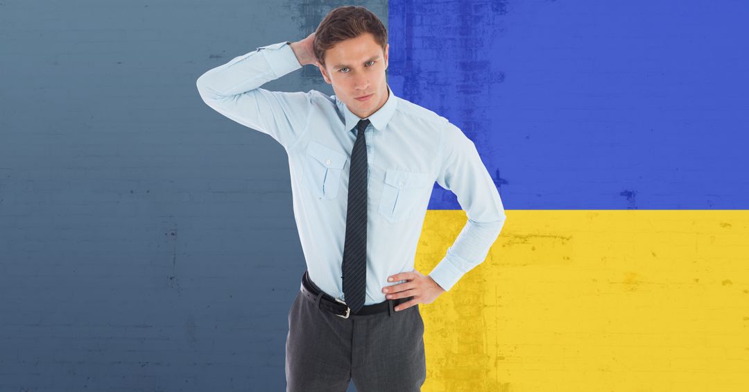 Confused Businessman Against Ukraine Flag Background - Free Images, Stock Photos and Pictures on Pikwizard.com