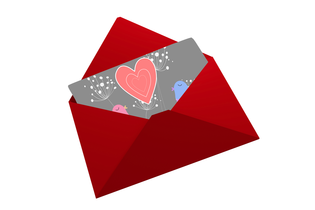 Transparent Red Valentine Envelope with Heart Card and Birds - Download Free Stock Images Pikwizard.com