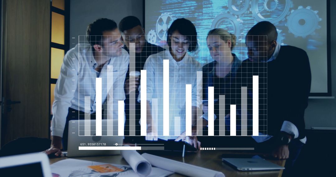 Financial Data Presentation with Diverse Business Team in Office