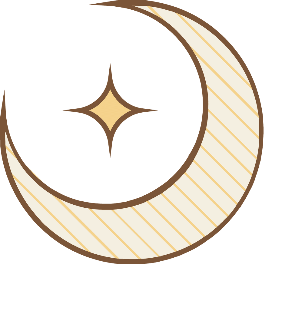 Striped Crescent Moon and Star with Transparent Background