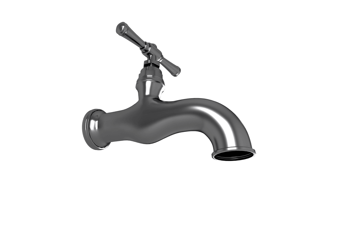 Silver Faucet with Spout on Transparent Background