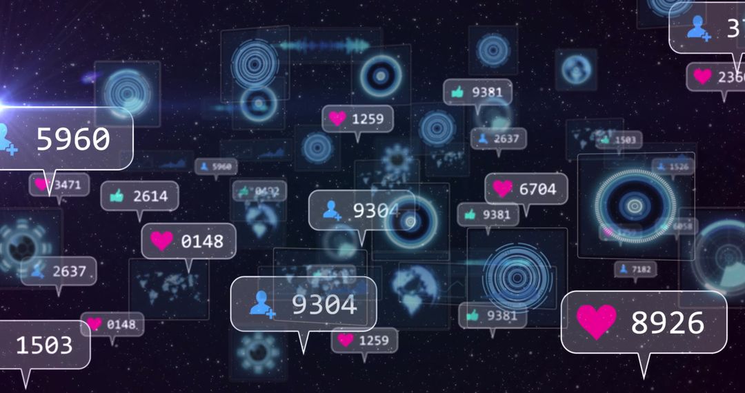 Floating Social Media Notifications Over Digital World Map