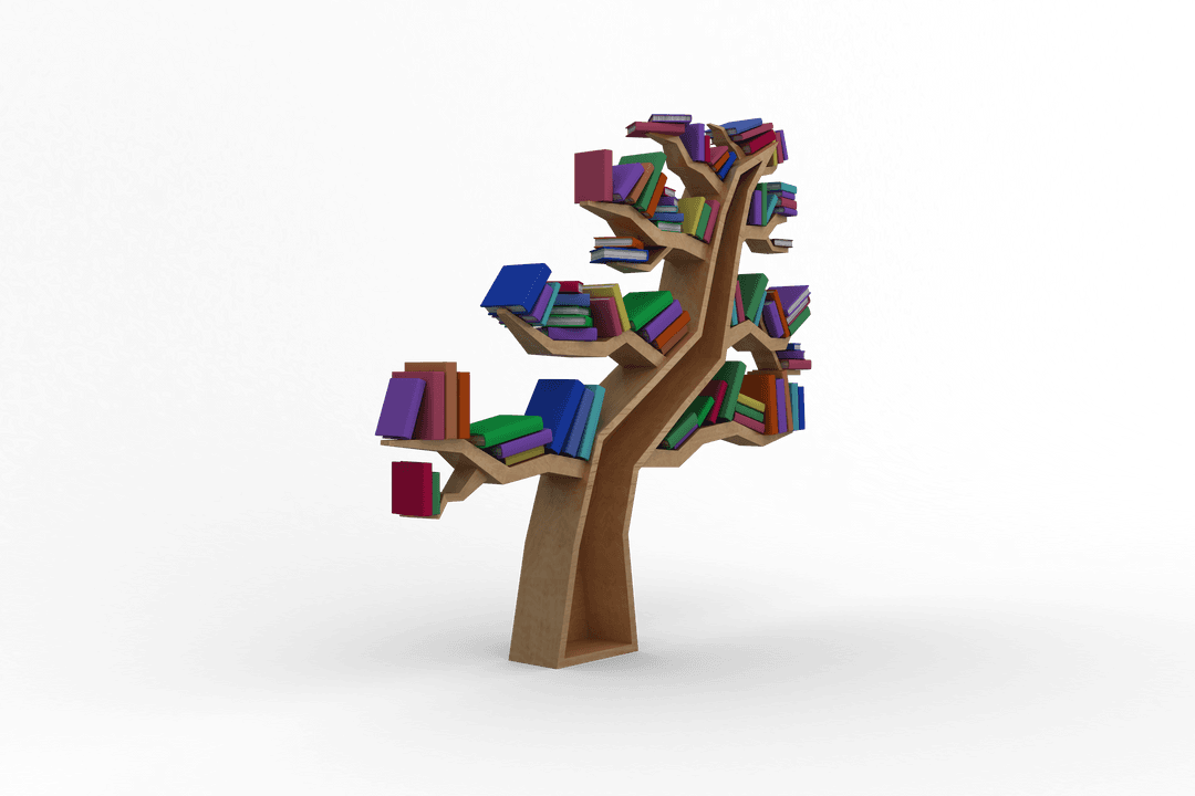Transparent Wooden Tree Bookshelf with Multi-colored Books