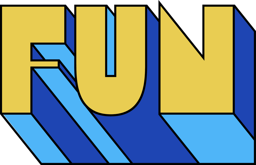 Stylized 3D FUN Block Letters with Yellow and Blue on Transparent
