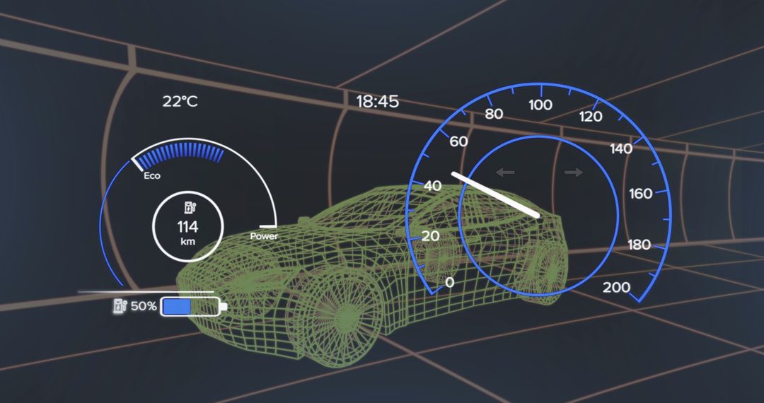 Digital Car Interface with 3D Model and Speedometer Displayed