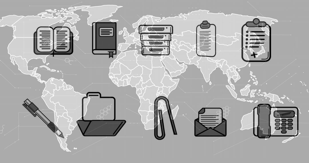 Global Business Communication Icons Overlaying World Map