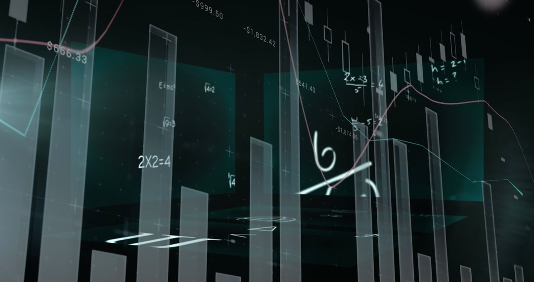 Complex Mathematical Formulas and Graphs Over Dark Background