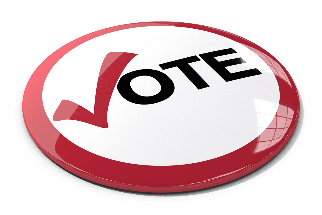Transparent Background Red and White Vote Button Illustration