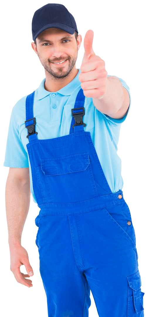 Transparent Repairman Gesturing Thumbs Up With Confidence