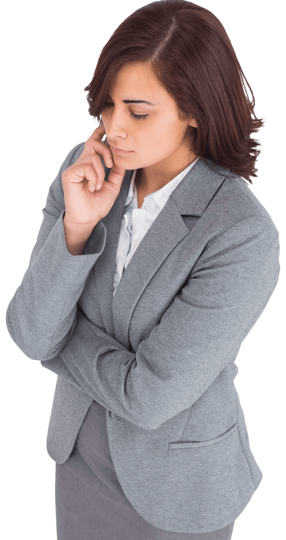 Relieved Thoughtful Businesswoman Transparent Background Within Office Attire