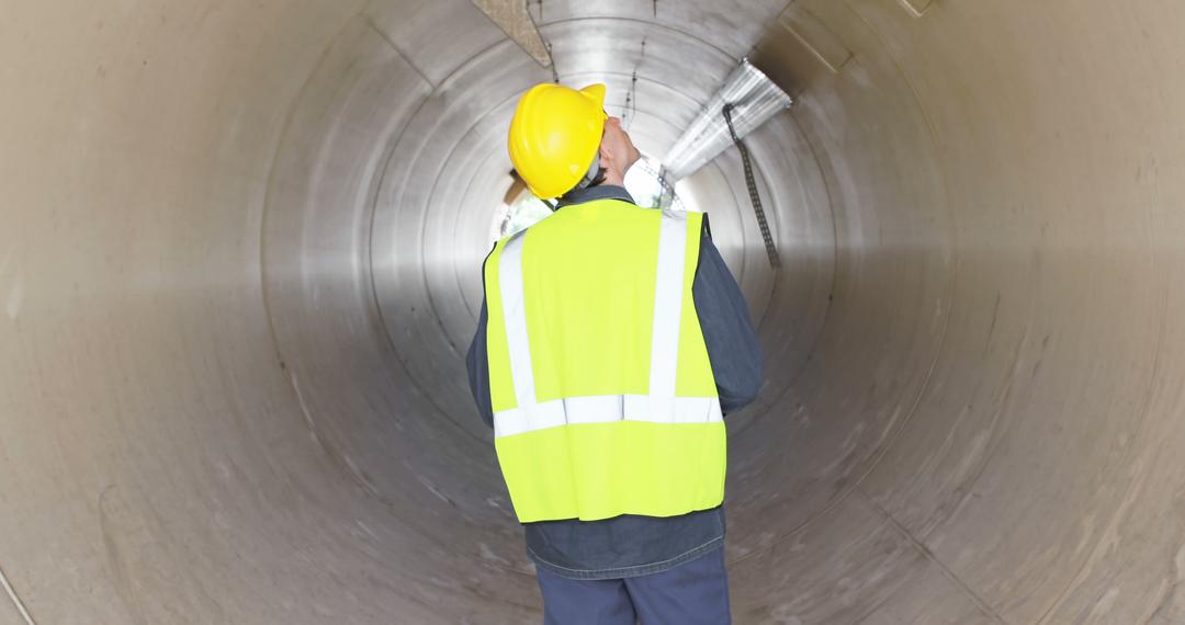 Engineer Inspecting Interior Pipeline in Safety Gear - Free Images, Stock Photos and Pictures on Pikwizard.com