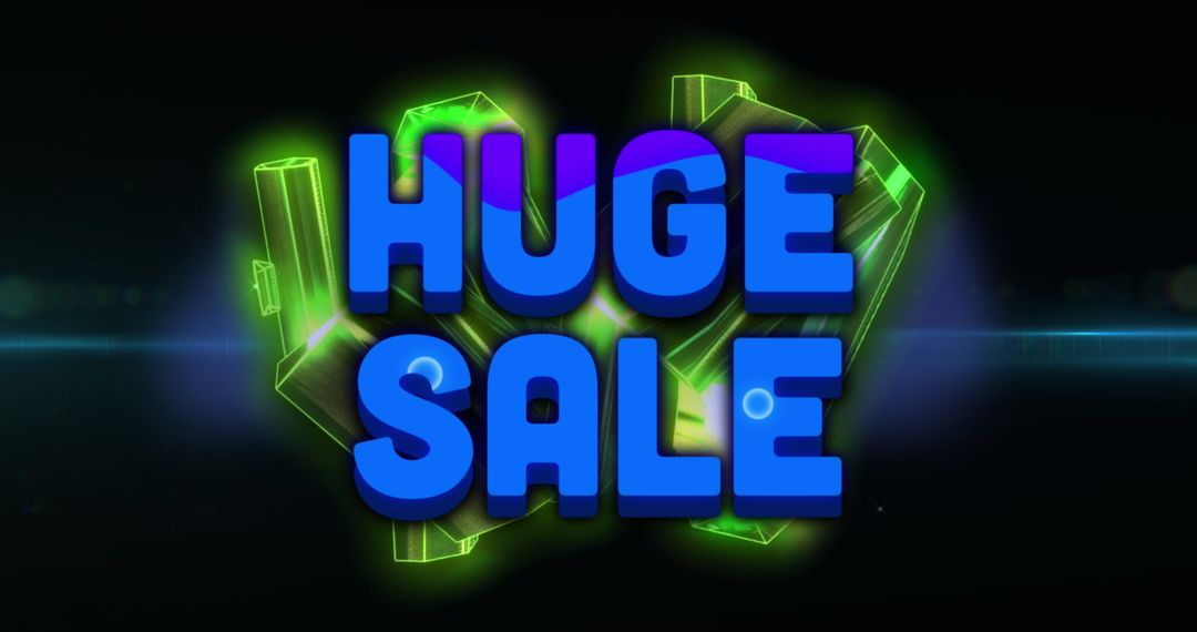 Huge Sale Announcement on Black Background with Glowing Effects