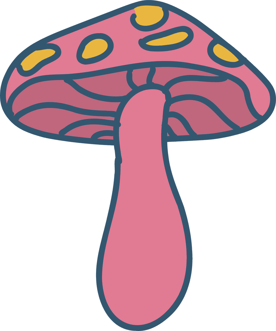 Whimsical Pink Mushroom with Yellow Spots on Transparent Background