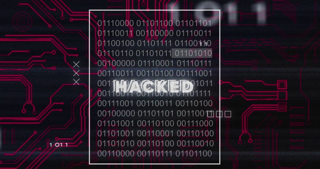 Hacked Security Threat with Binary Code and Circuitry