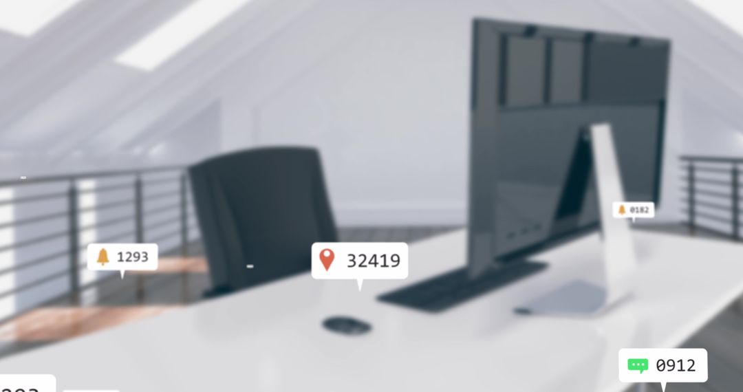 Office Desk with Blurred Social Media Interface Notifications
