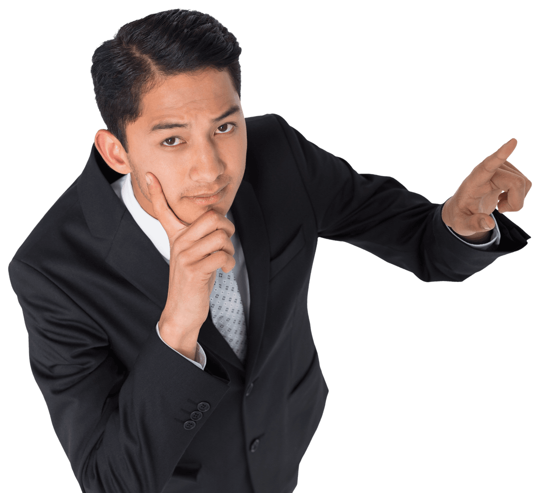 Confident Biracial Businessman Pointing Transparent Background