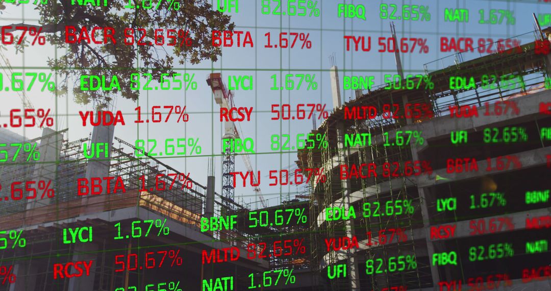 Financial Data Overlay on Construction Site Signifying Housing Market Trends