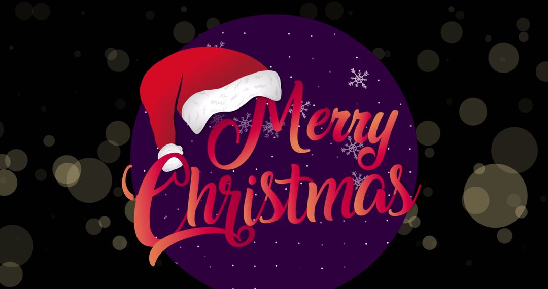 Festive Merry Christmas Text with Santa Hat and Snowflakes