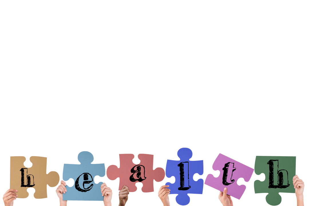 Hands Holding Transparent Puzzle Pieces Spelling Health