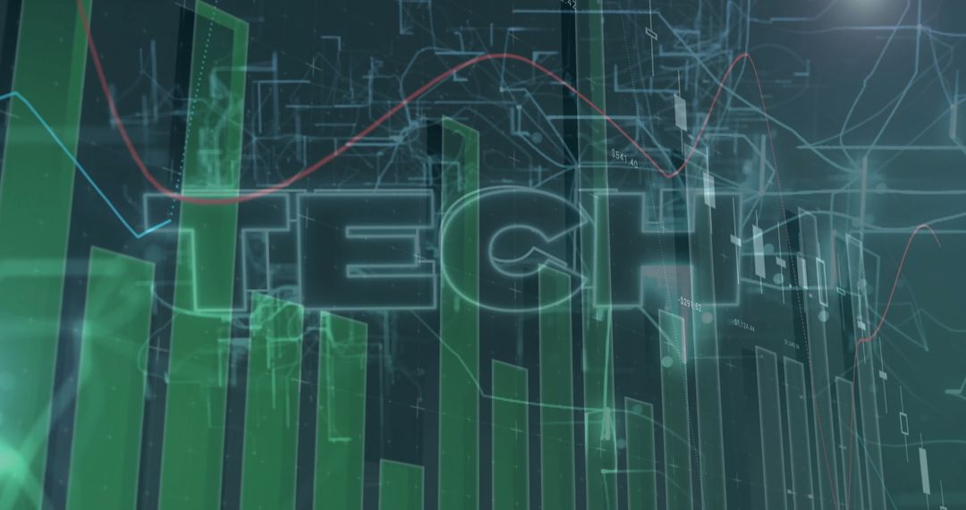 Futuristic Technology Dashboard with Green Bars and Trend Lines