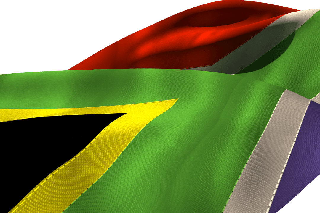 Transparent Waving South African Flag in Close-Up View