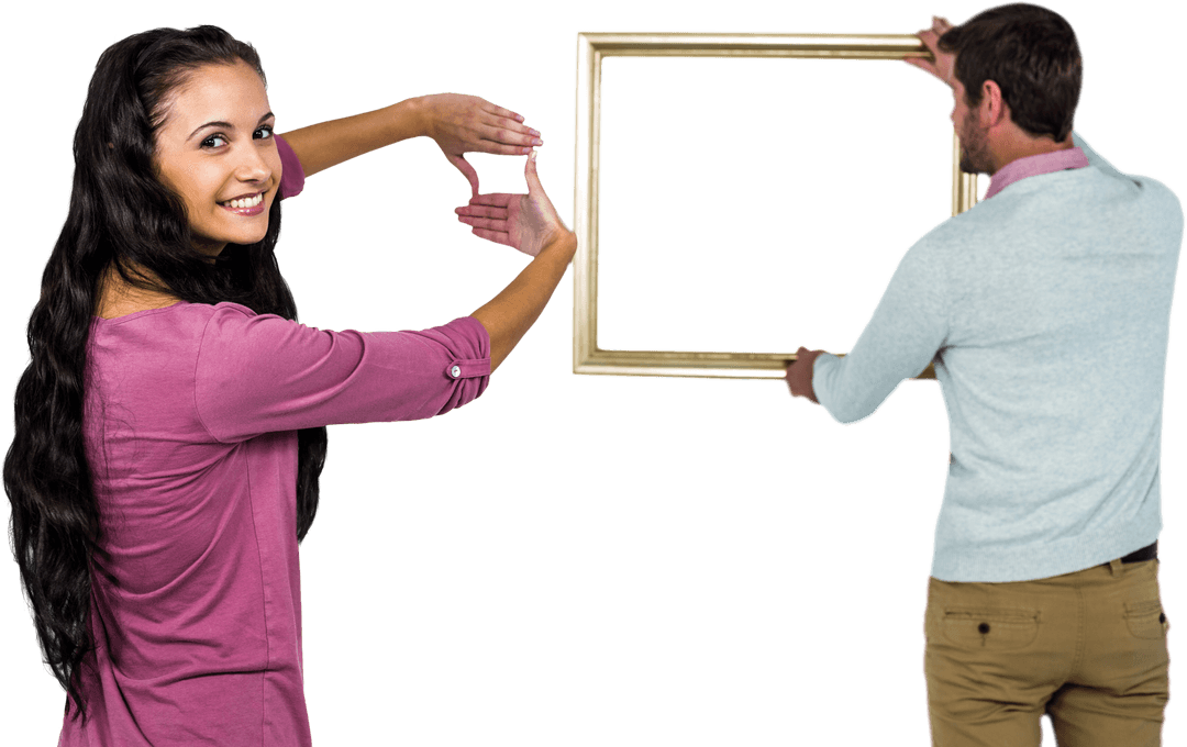 Couple Holding Transparent Picture Frame Concept