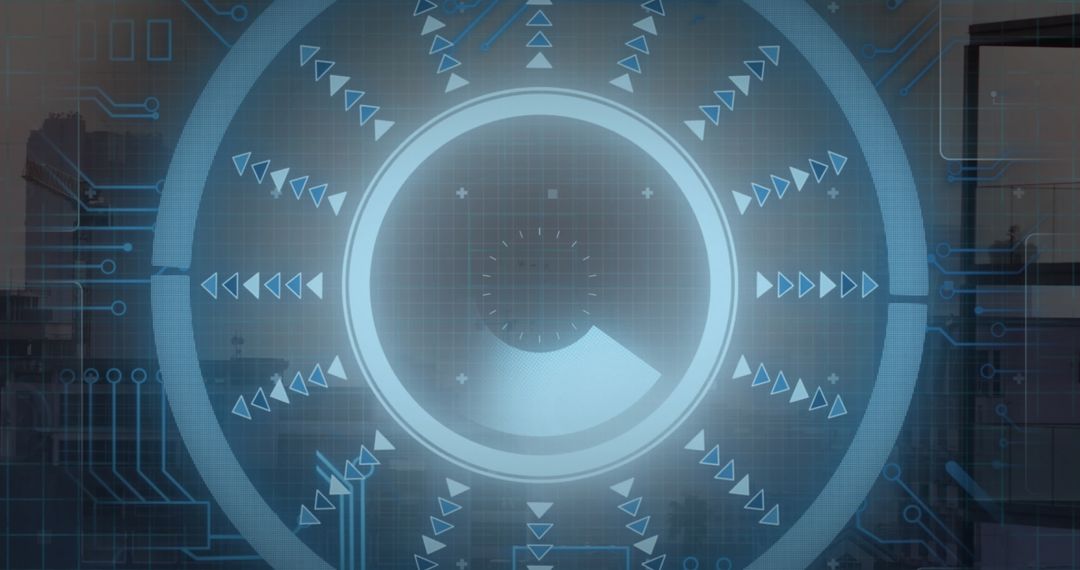 Futuristic Interface with Digital Scanner and City Overlay